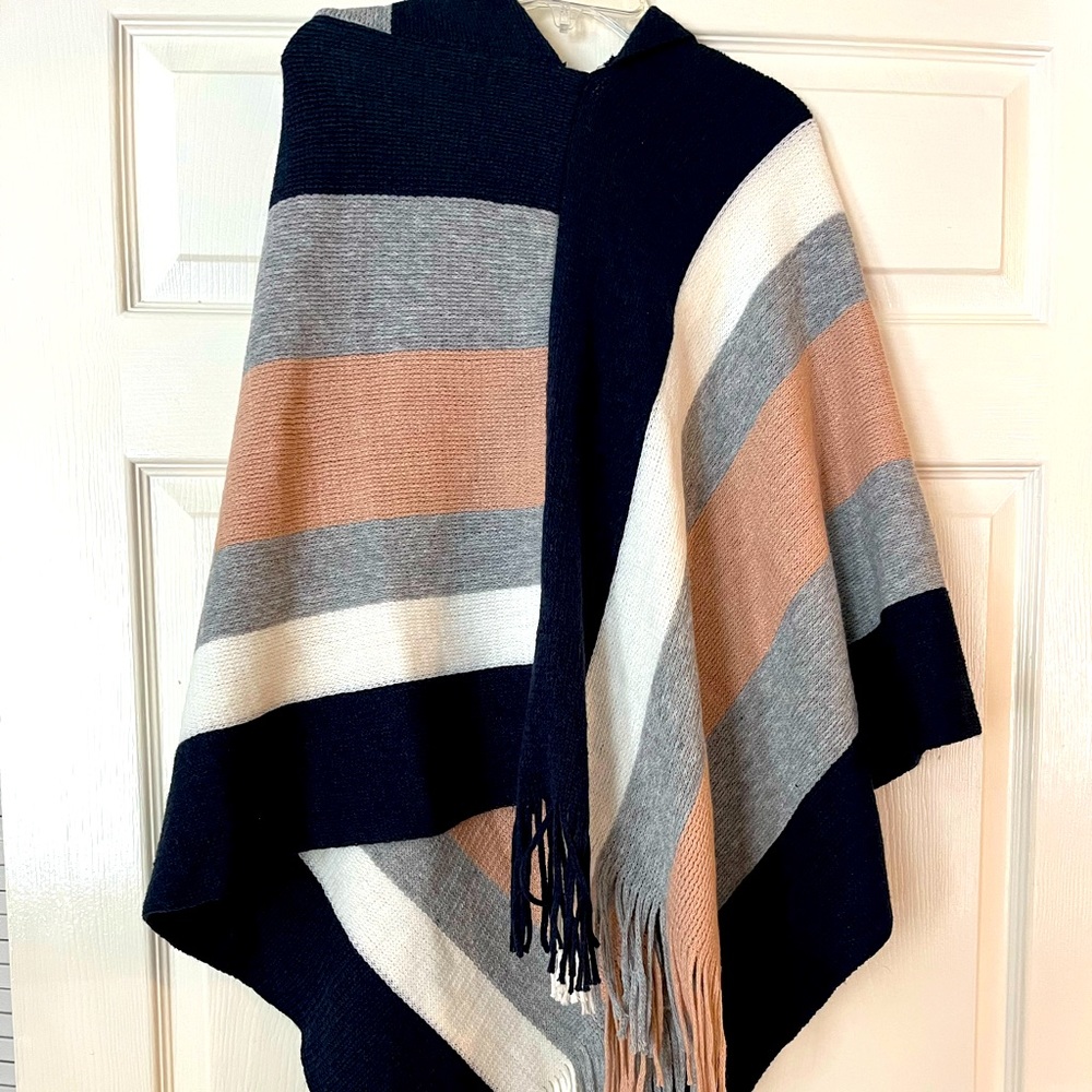 Knit hooded poncho sweater